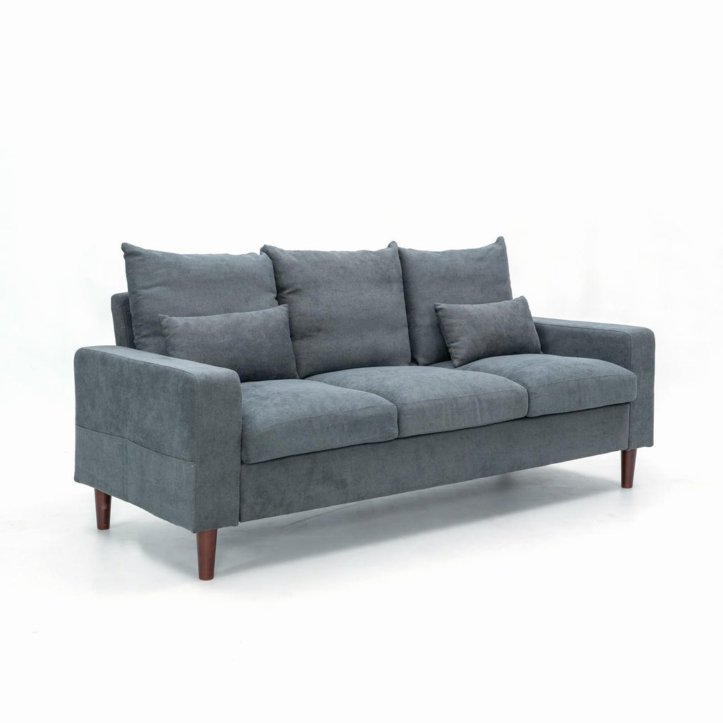 Grey Linen 3-Seater and 2-Seater Fabric Sofa Set with Pocket Spring Cushions and Solid Wood Legs