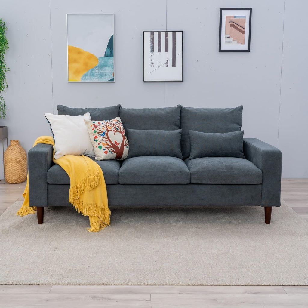 Grey Linen 3-Seater and 2-Seater Fabric Sofa Set with Pocket Spring Cushions and Solid Wood Legs