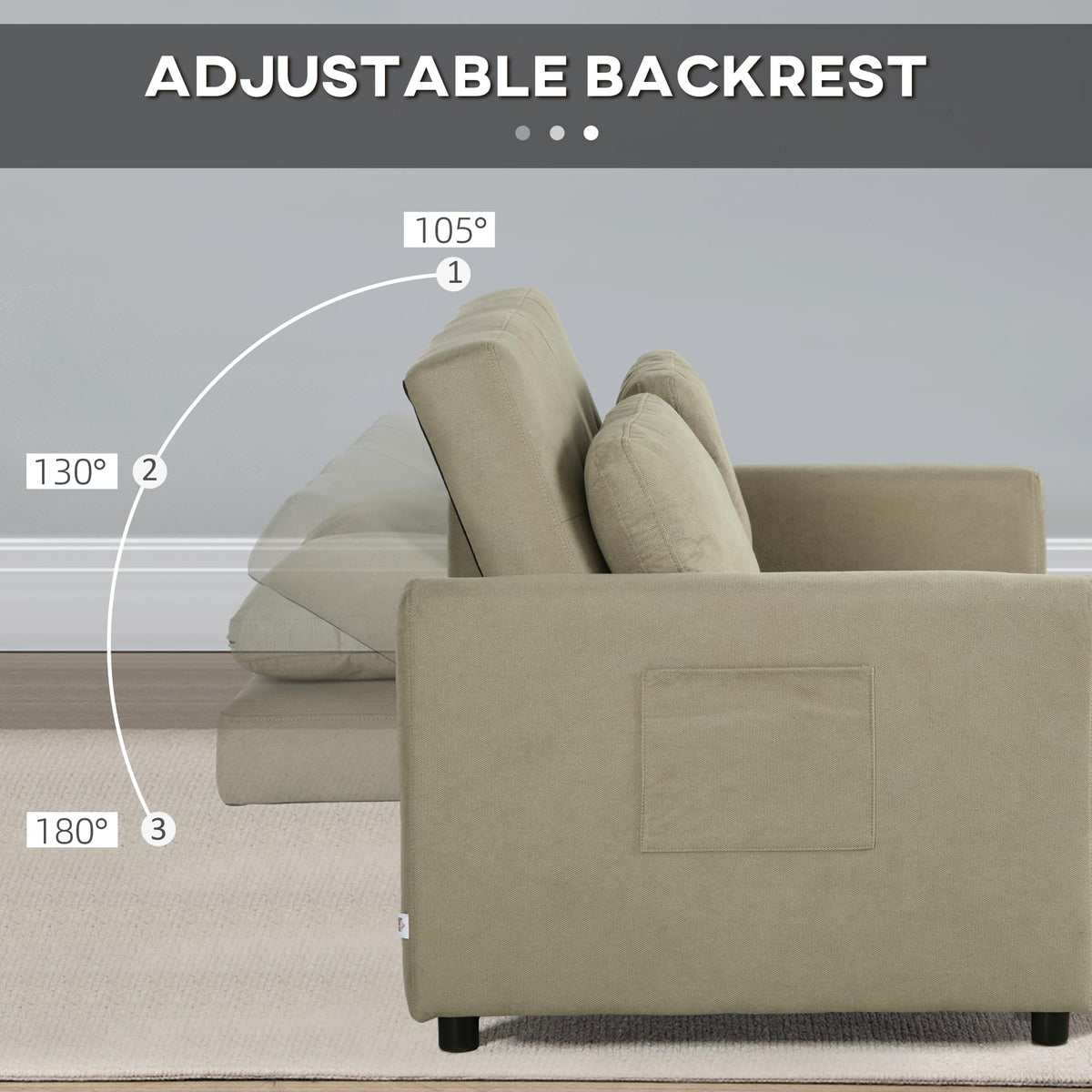 2-Seater Sofa Bed Settee in Snow Flannel with 3-Position Recline and Pull-Out Bed, 120cm, Light Brown